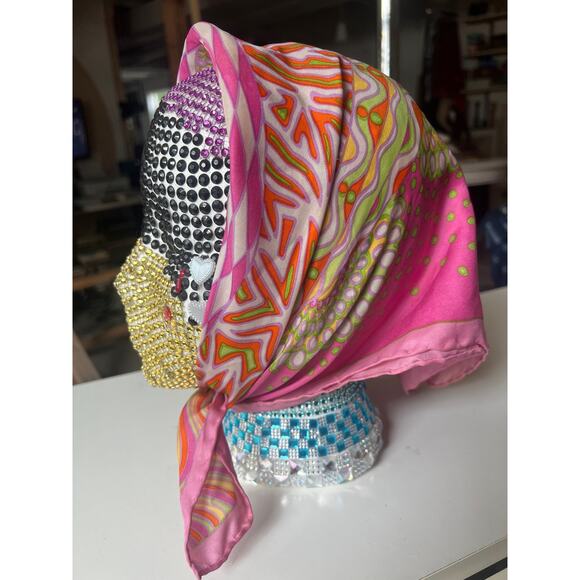 Vintage Silk Scarf, Nordstrom, Pink, Print Geometric Retro, Psychedelic - Picture 5 of 7